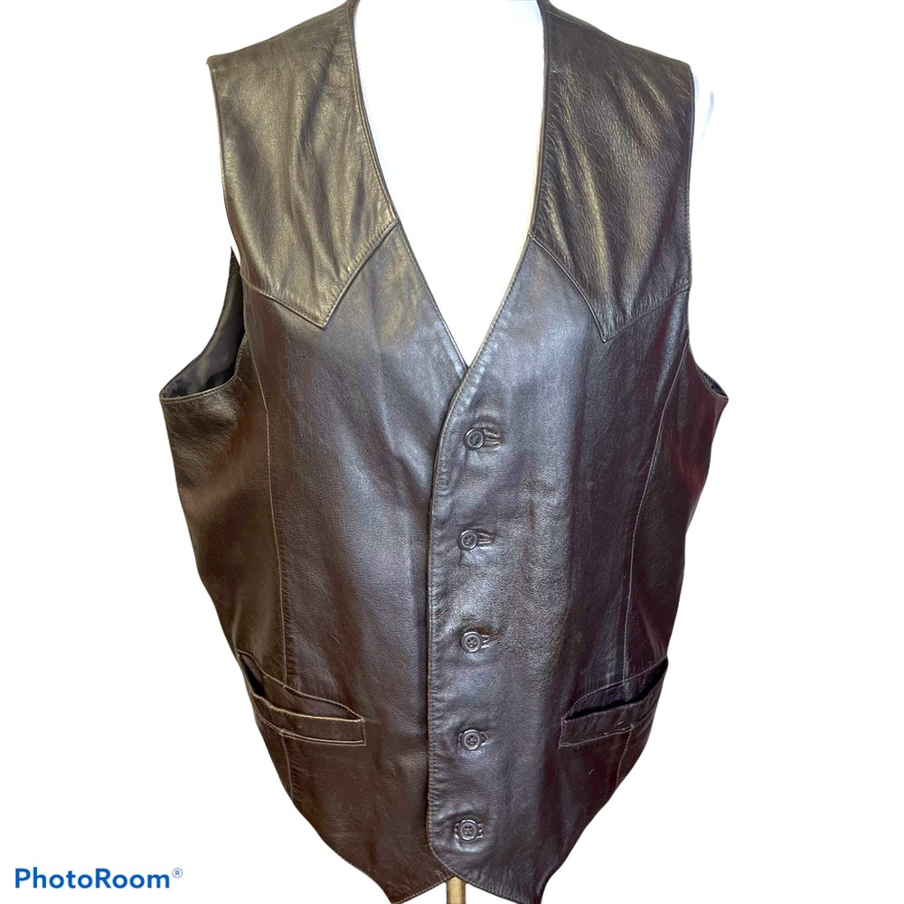 Adler Vintage leather button moto vest brown L - Picture 1 of 16